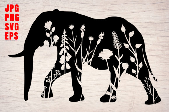 Elephant Silhouettes Floral Animals SVG