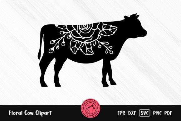 Floral Cow SVG Farm Animal Silhouette