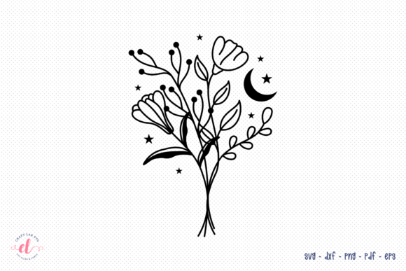 Floral Moon SVG Flower Bouquet SVG