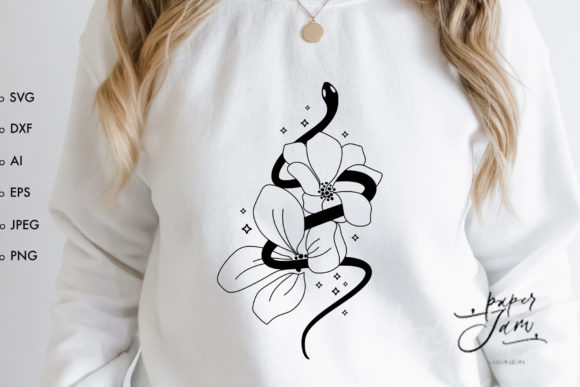Floral Snake SVG: Celestial & Boho Embroidery Design