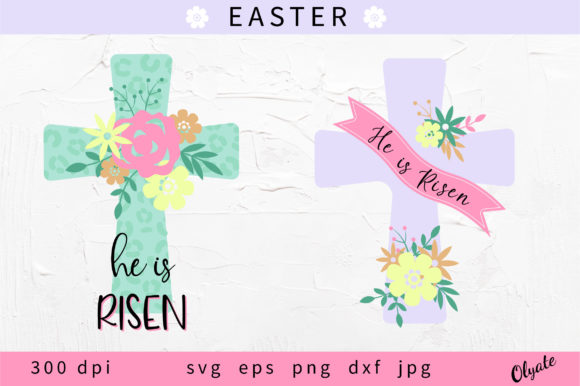 He is Risen SVG: Floral Easter Cross
