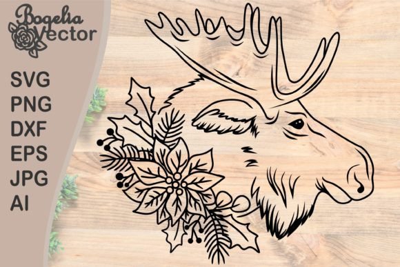 Moose with Christmas Flowers, Poinsettia