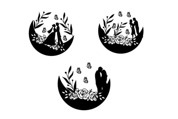 Valentine Couple Floral Moon SVG