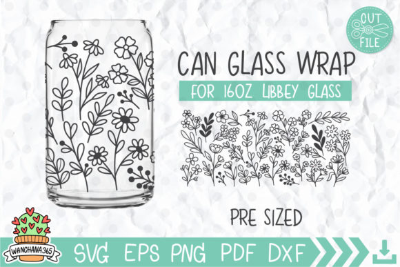 Wildflower Print Libbey 16oz Can Glass